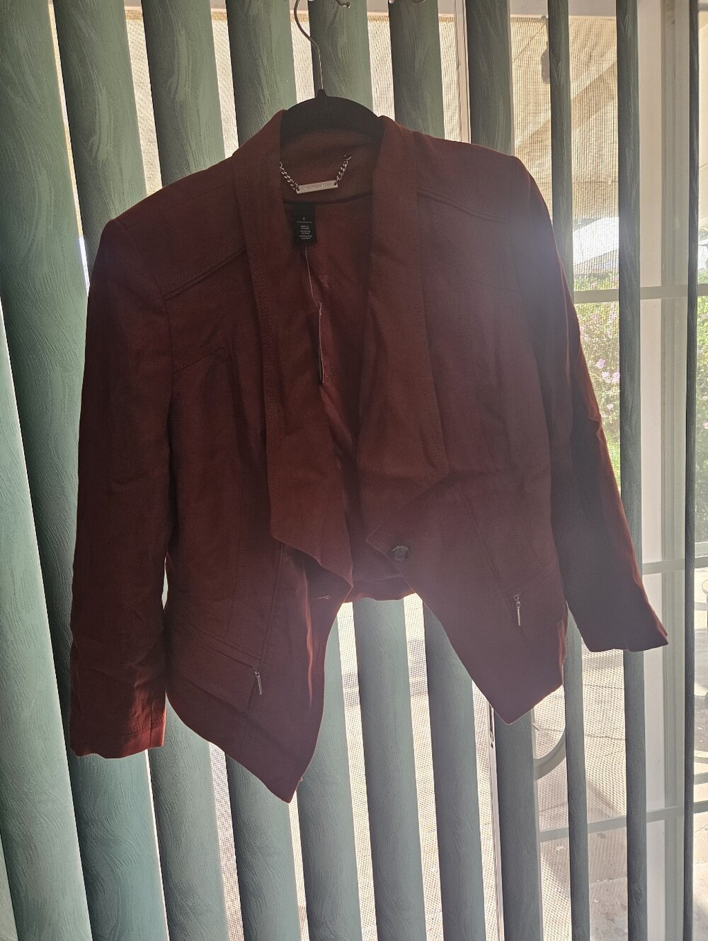 White House Black Market Burgundy Open-Front Draped Blazer